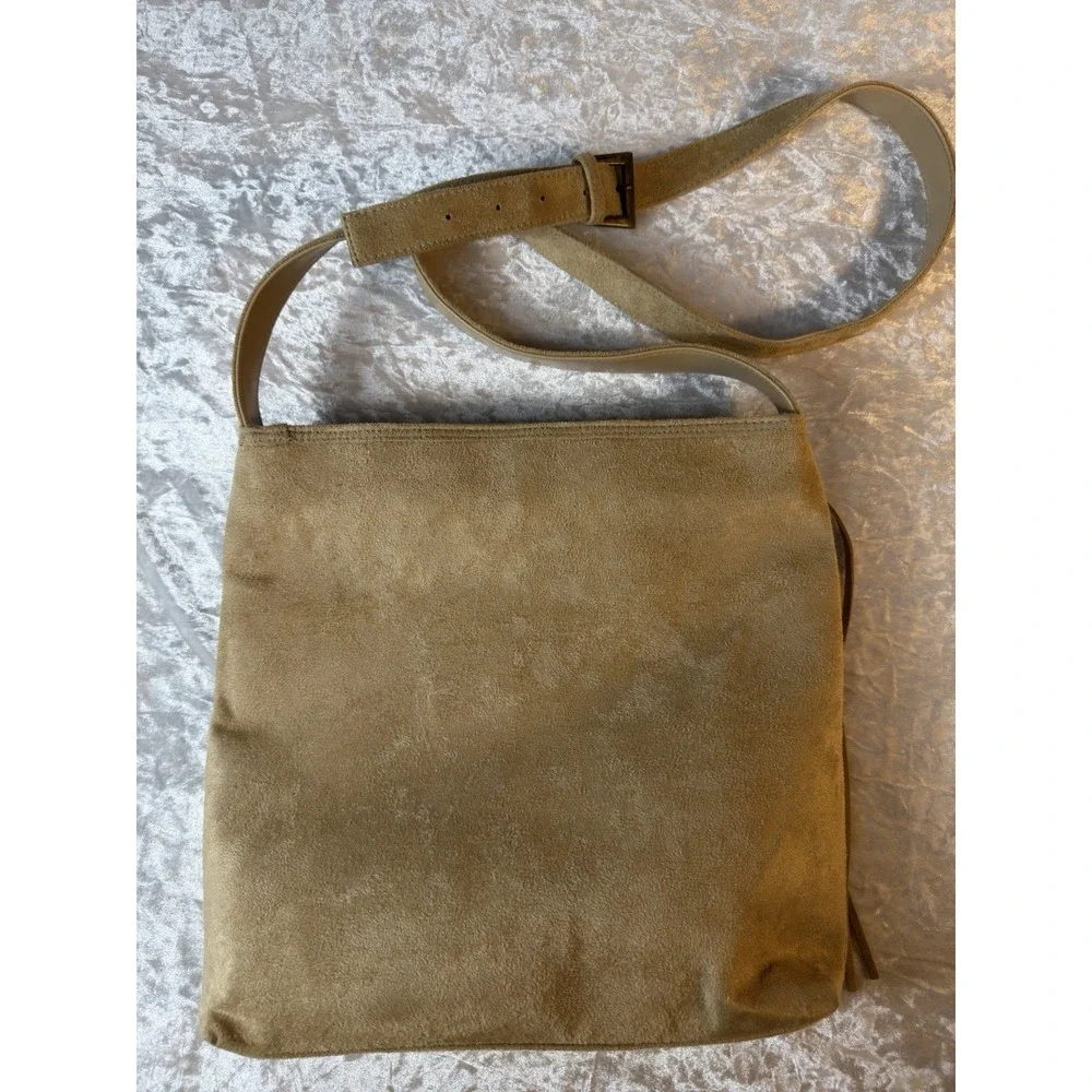 Charter Club Suede Leather Fringe Shoulder Bag Tan Boho Western Crossbody